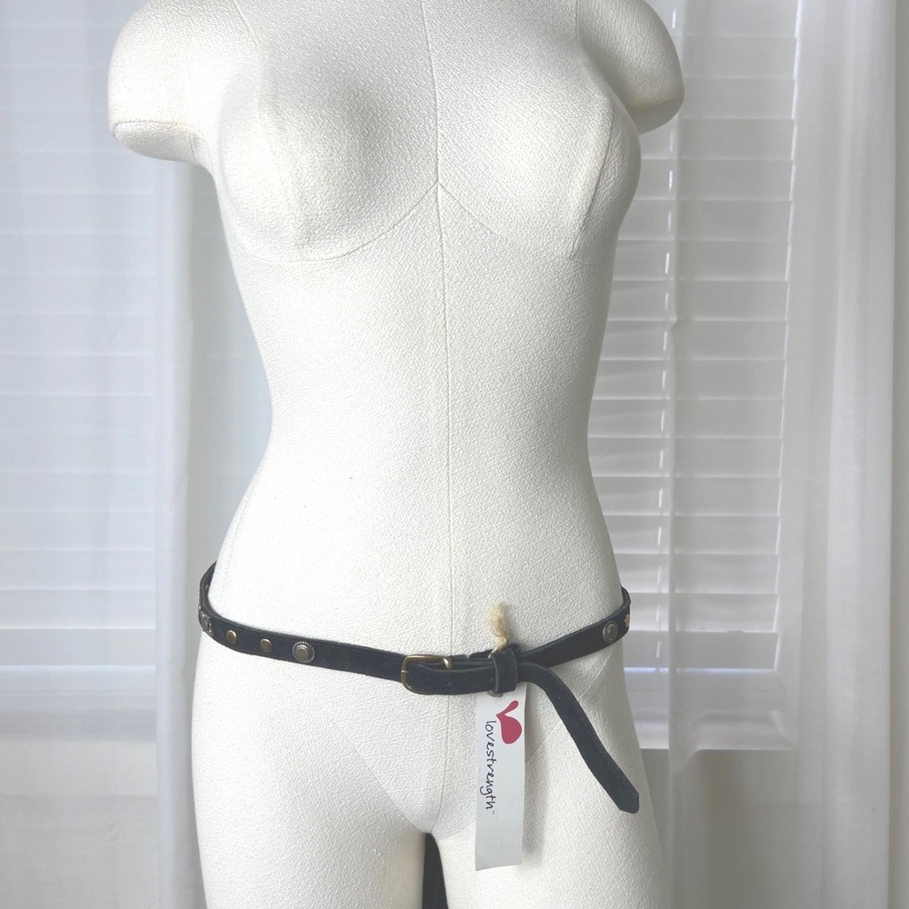 Womens Belt Black Suede Studded Leather Skinny Boho size small western rodeo NEW - Picture 3 of 7